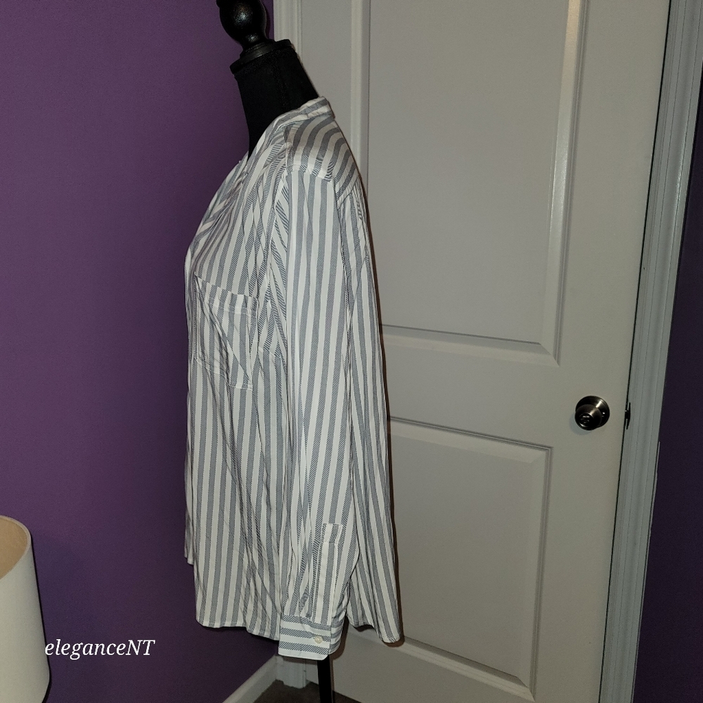 Old Nacy Black/White Striped Long Sleeve Shirt Sz: L NWT - Picture 4 of 8